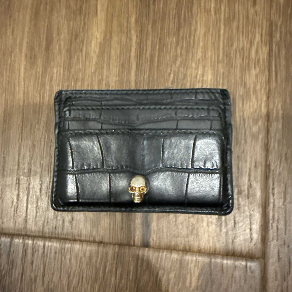 Black Alexander McQueen Crocodile Pattern Card Ho… - image 1